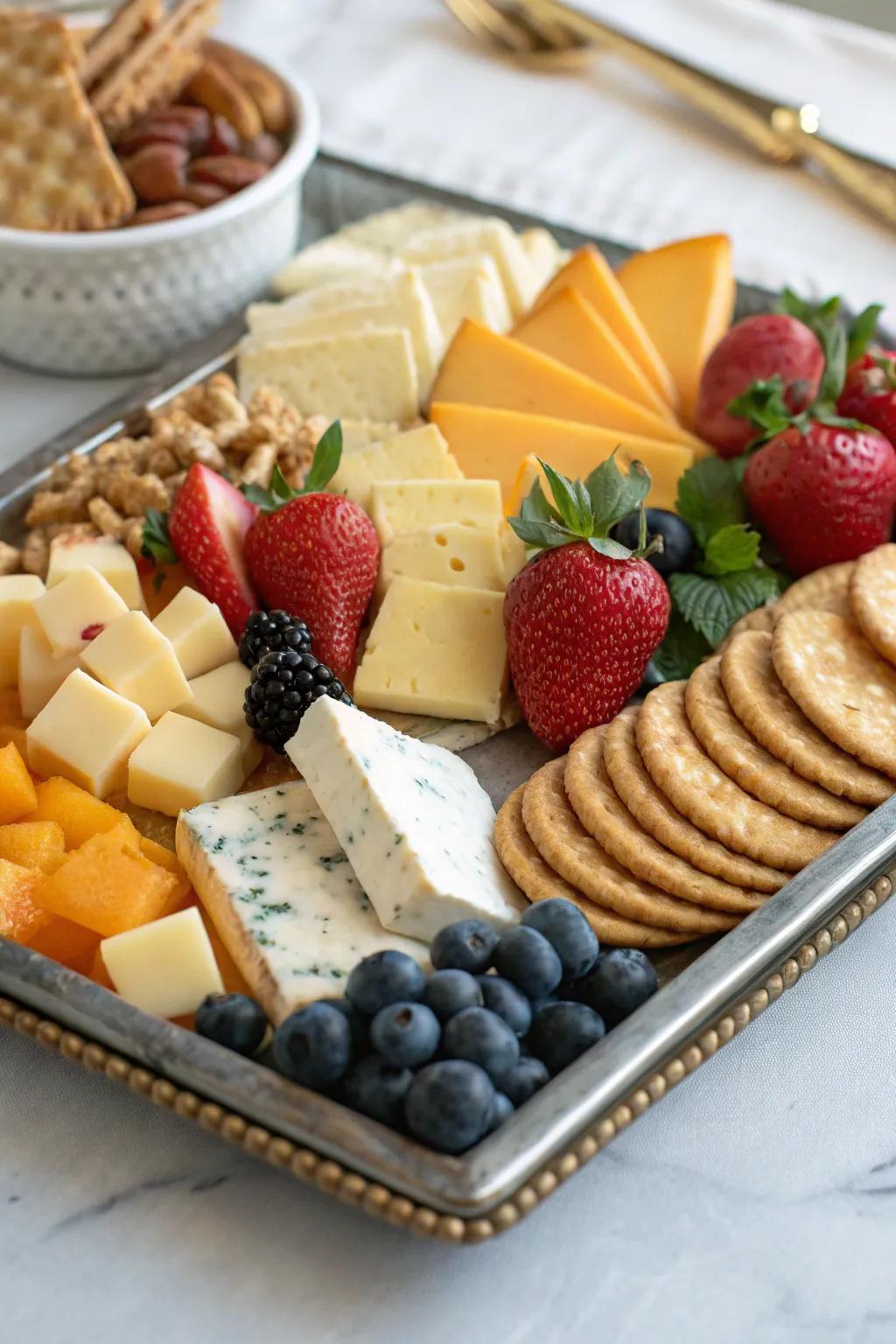 A gourmet cheese display adds a touch of indulgence to your morning.