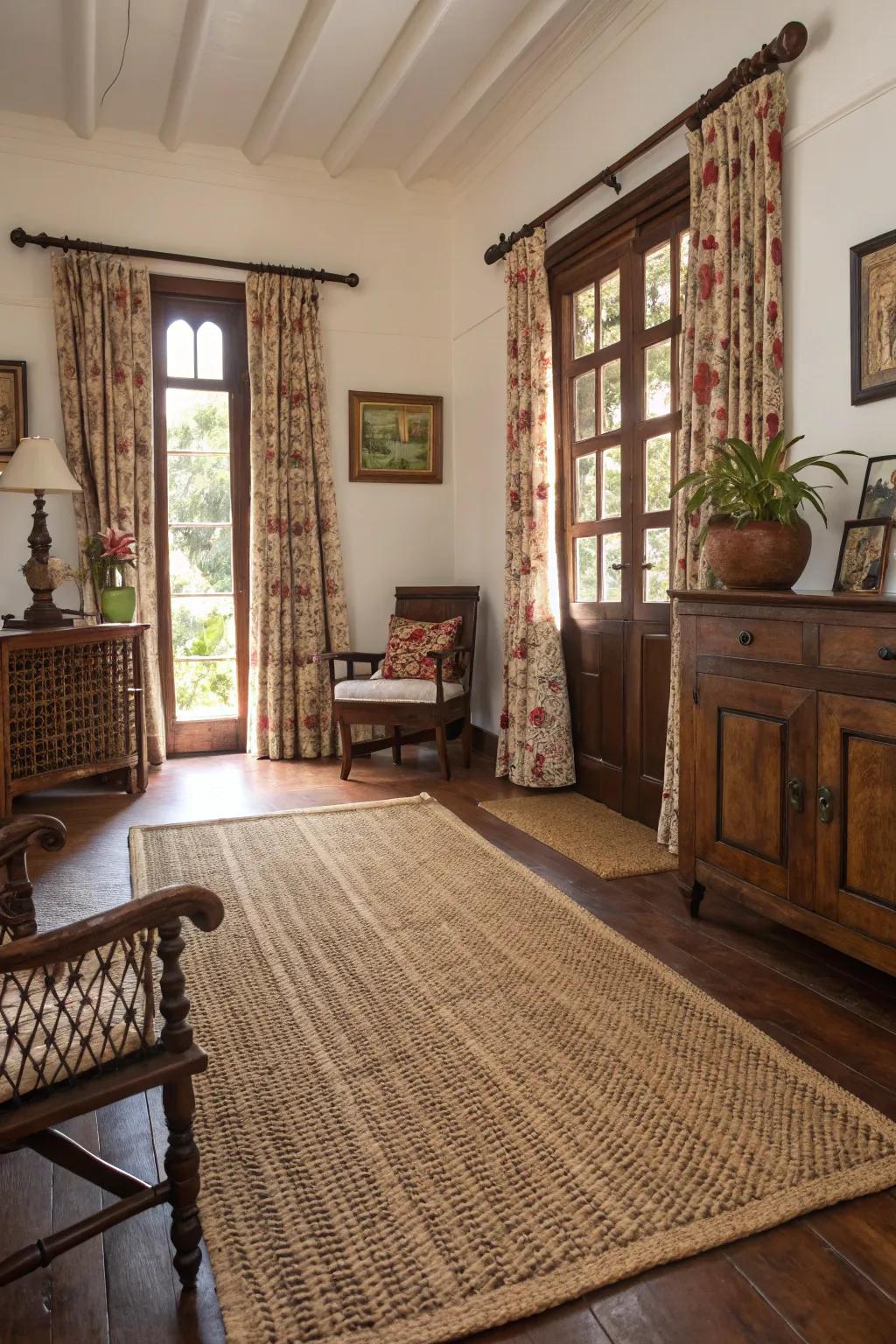 Textured ground coverings infuse warmth and coziness to the floor.