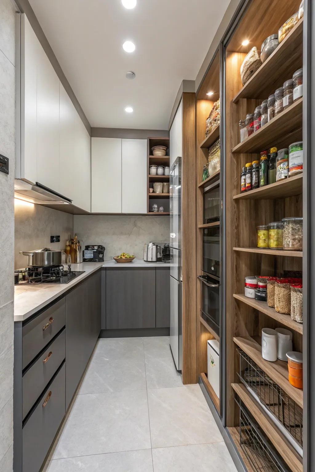 Vertical storage options maximize area in this kitchen.