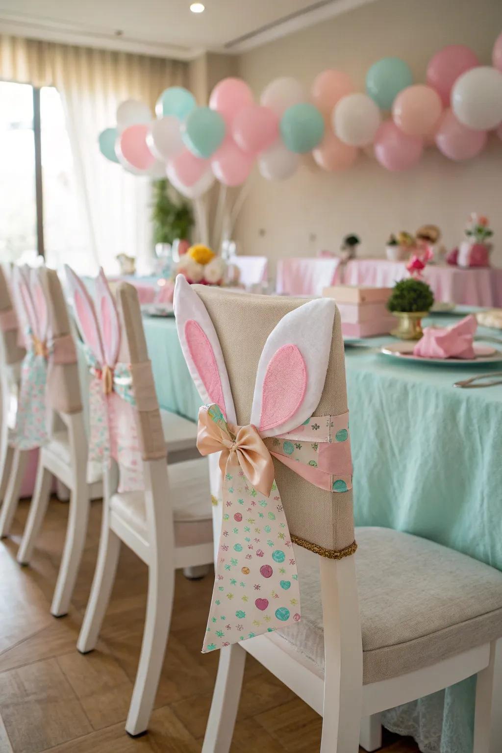 Playful rabbit-eared chairs add whimsy to the seating arrangement.