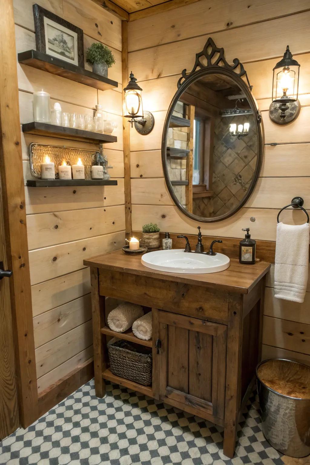 Vintage finds bring individuality to cabin bathrooms.