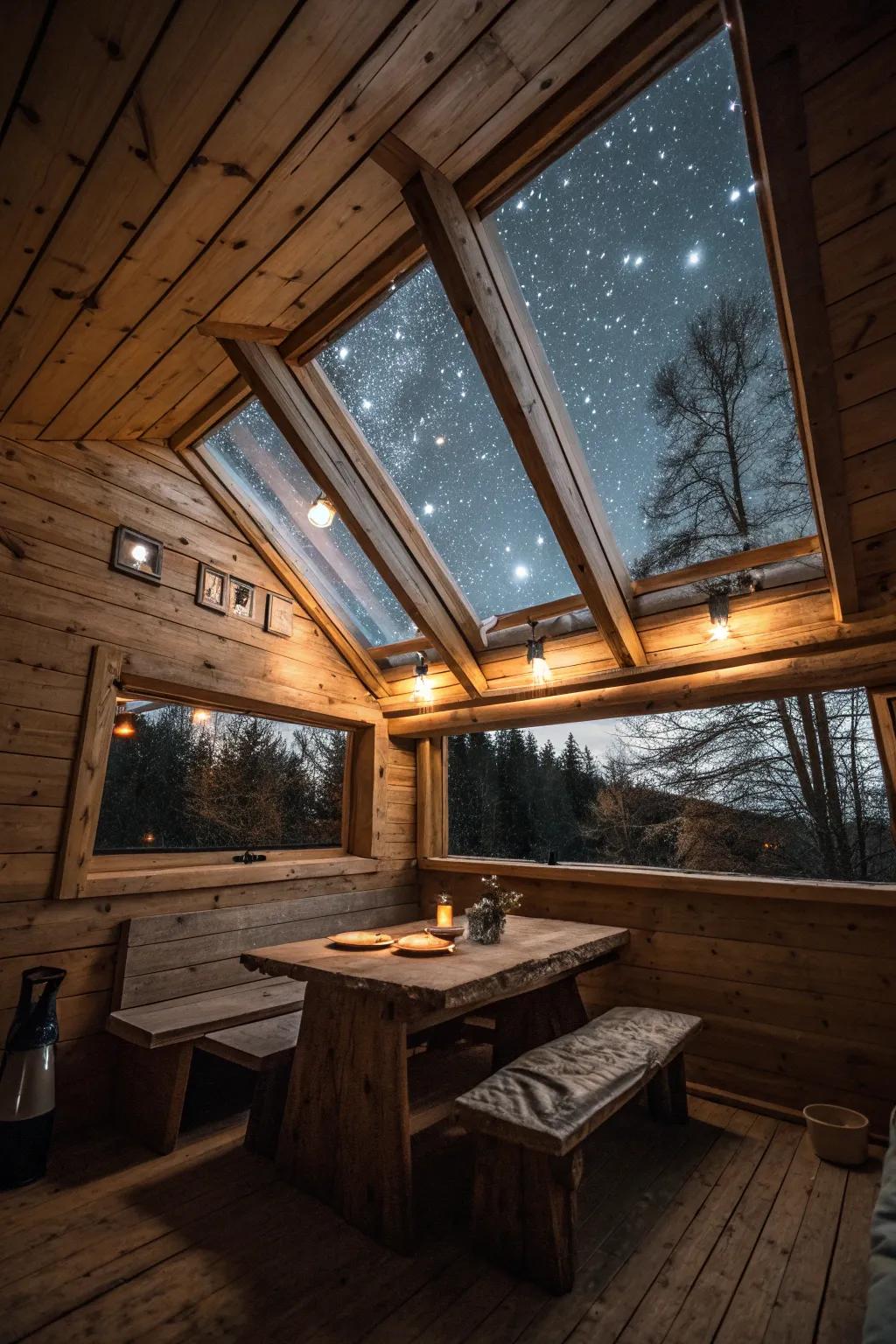 Skylights transform this cabin into a stargazer's paradise.
