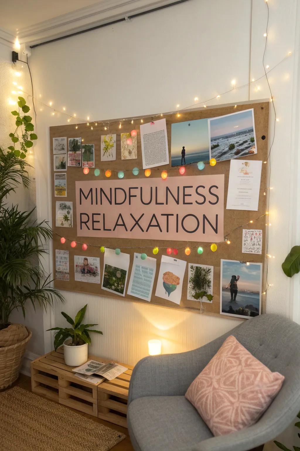 A mindfulness surface with relaxation advice for learners.
