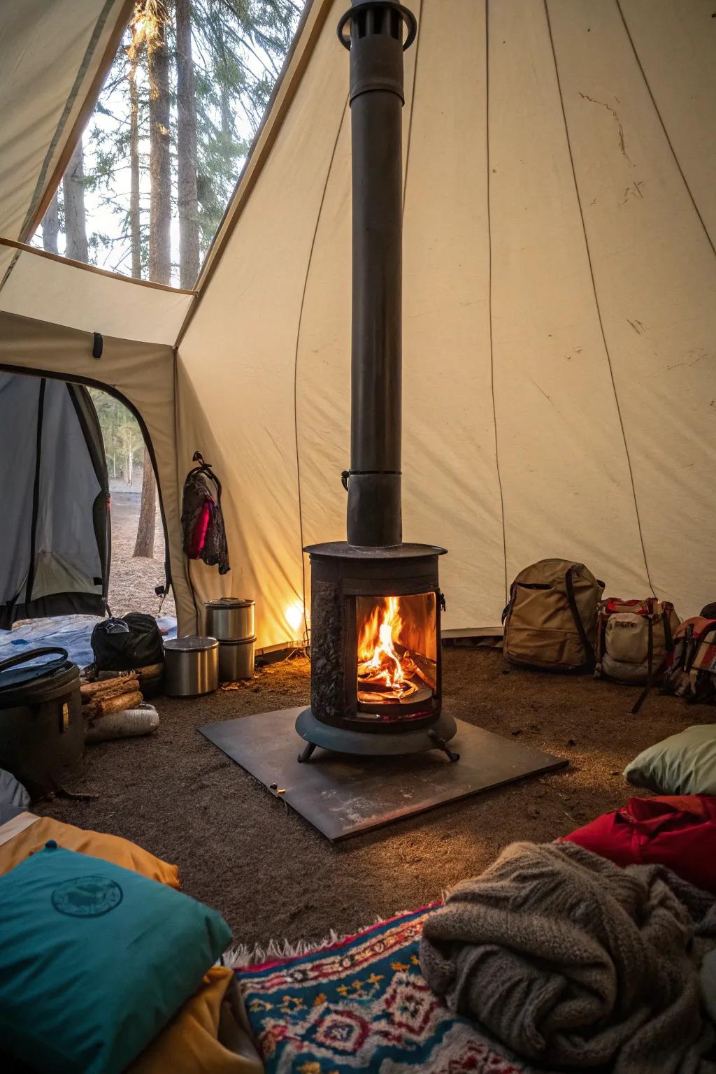Morph your tent with the warmth of a snug fire pit.