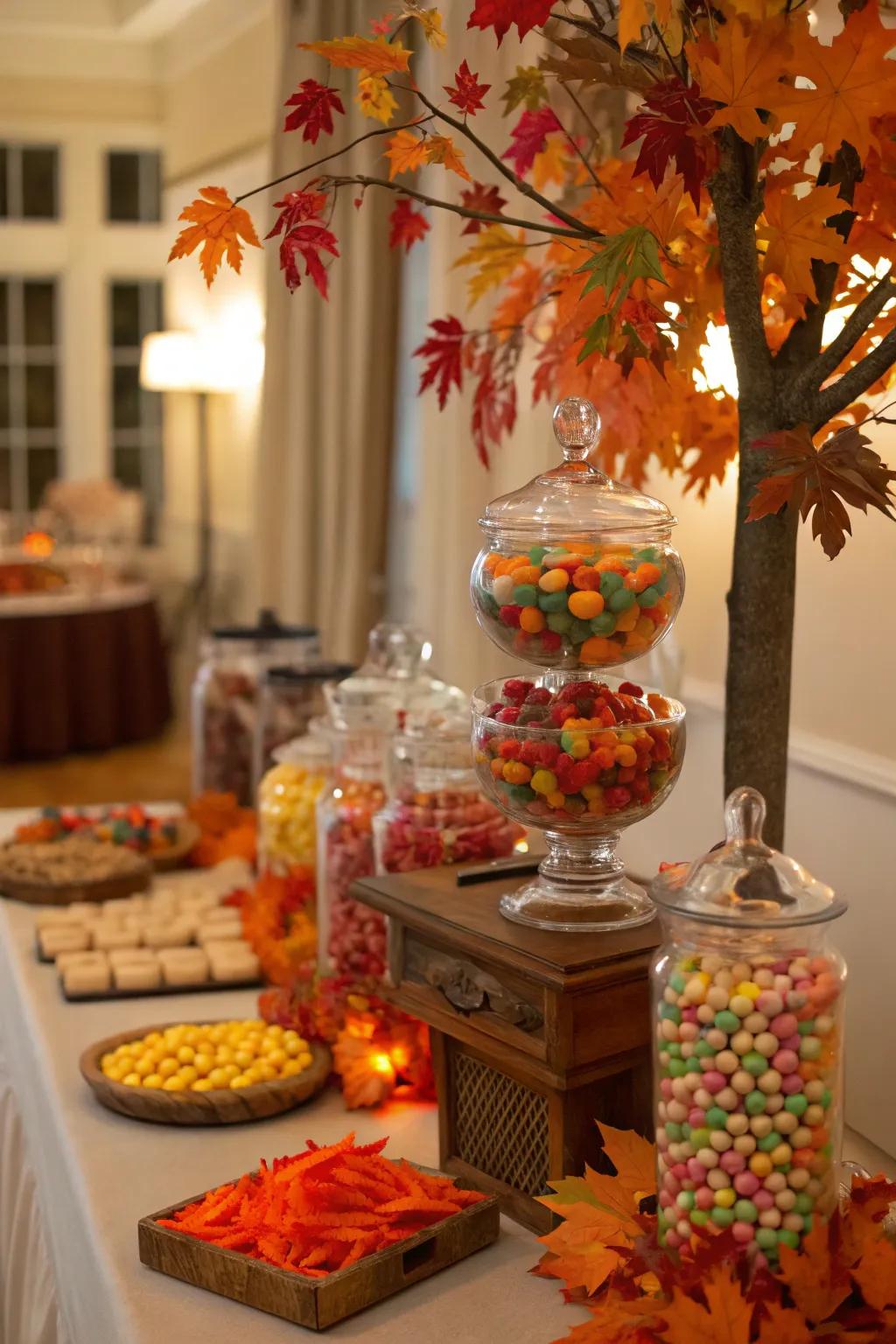 Seasonal ornaments impart a timely charm to your candy buffet.