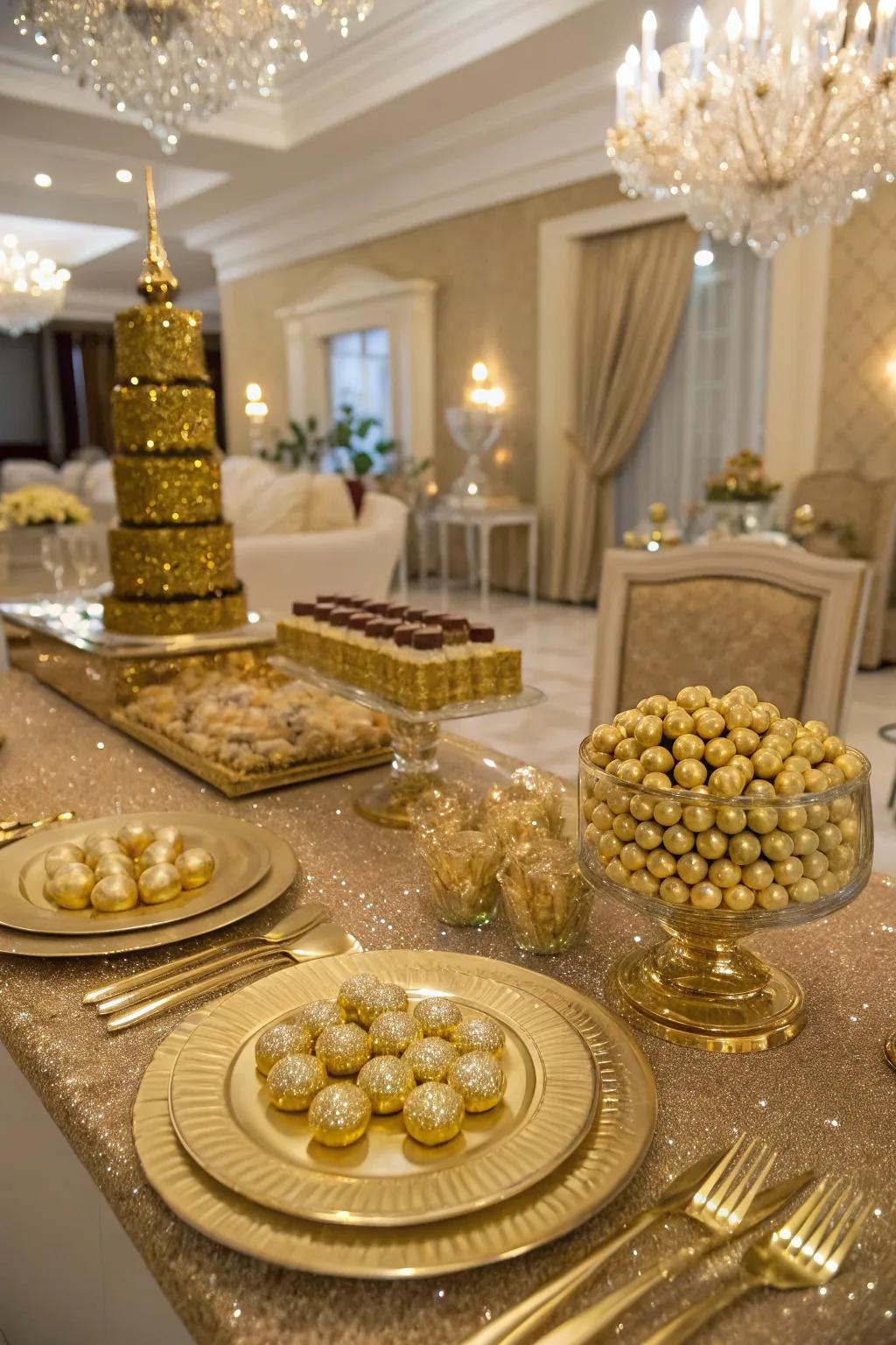 A gold sweets presentation that evokes a touch of luxury.