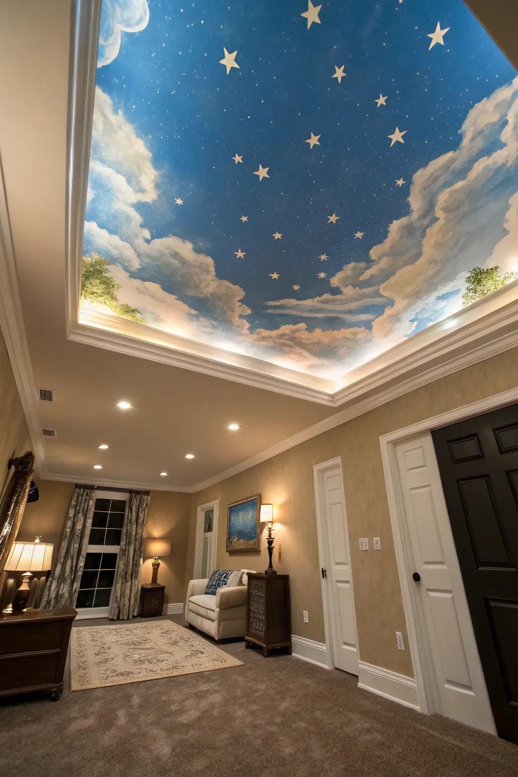 Your ceiling is transformed into a work of art by a unique wall art.