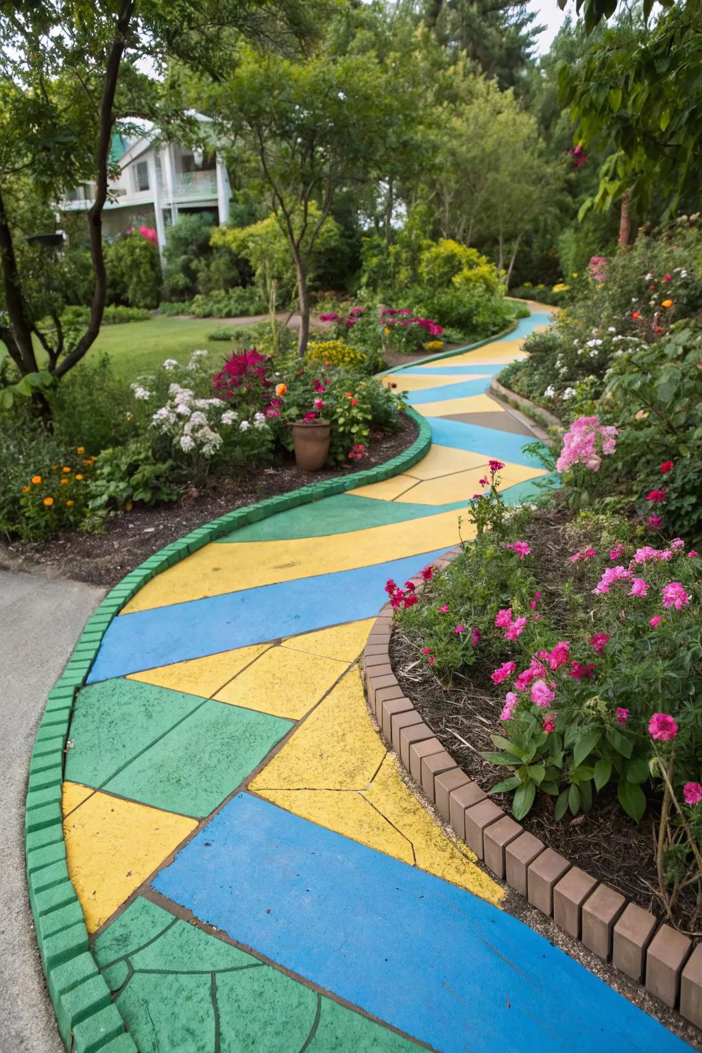 Tinted stone tile walkway for a lively and welcoming garden path.