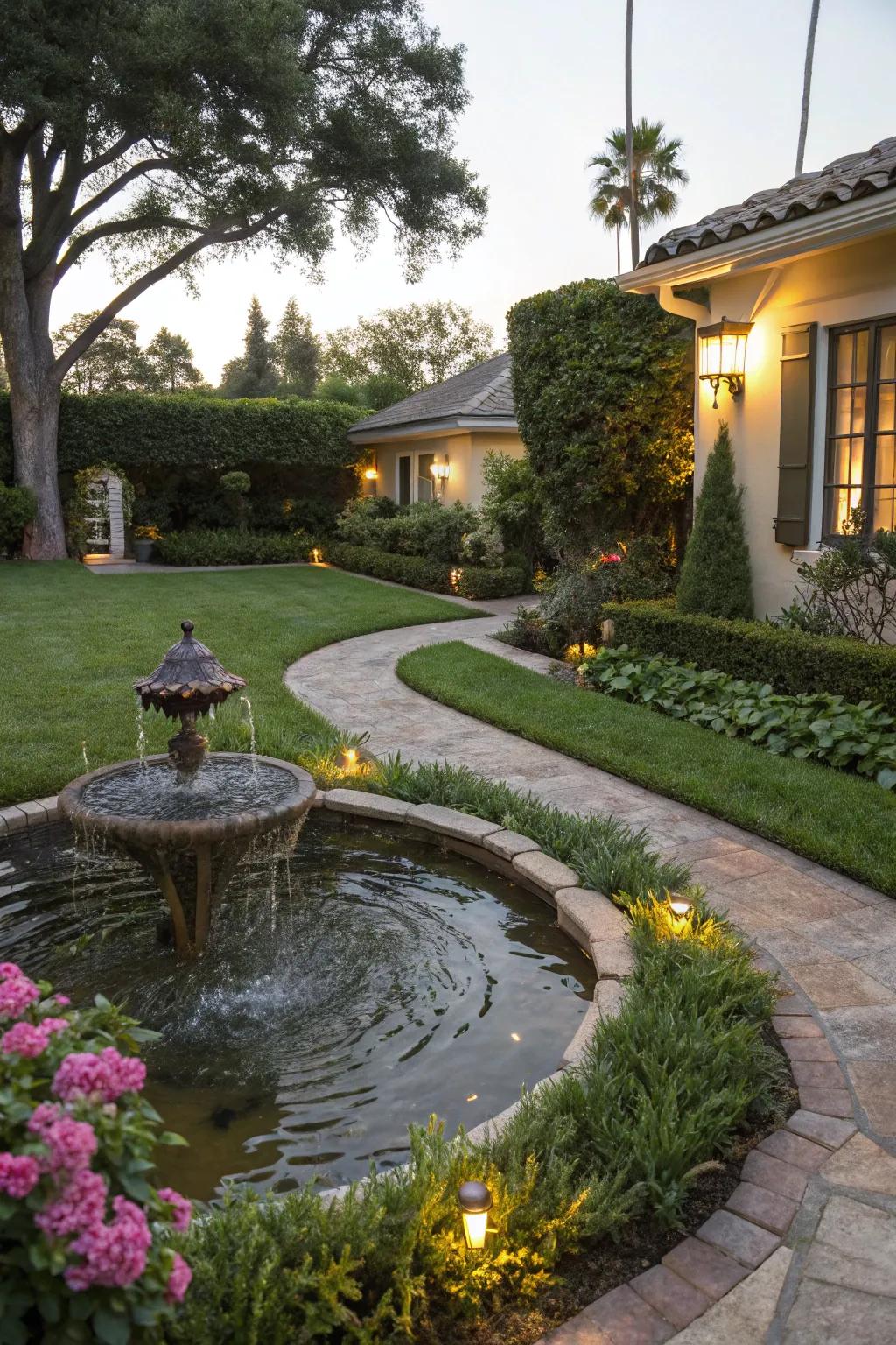 A water feature appends a soothing, sophisticated element to your yard.