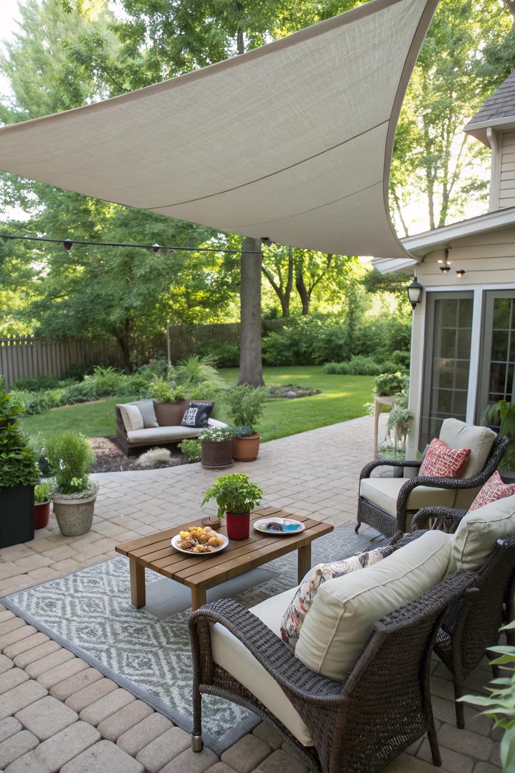 A sun shield offers fashionable and practical sun protection.