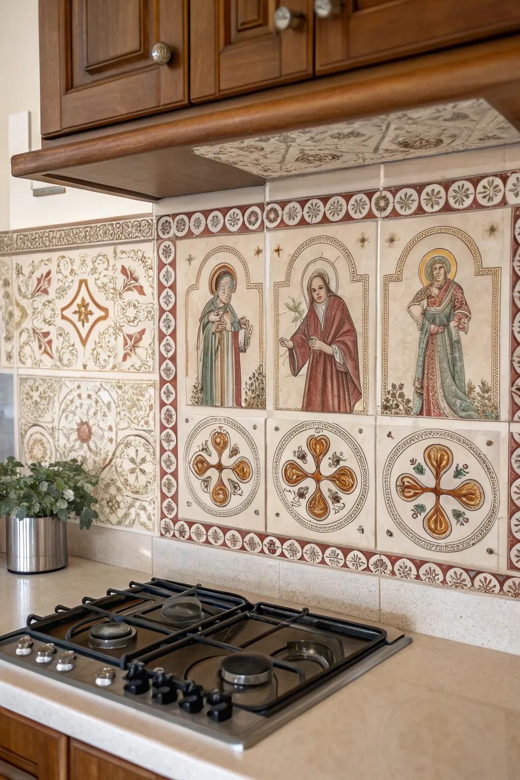 Ceramic pieces with faith-based patterns add a spiritual accent to your house.