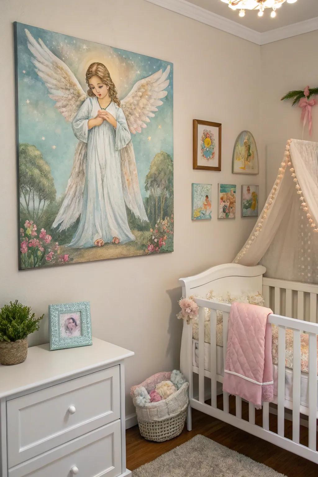 Heavenly artwork offers a consoling presence to any space.