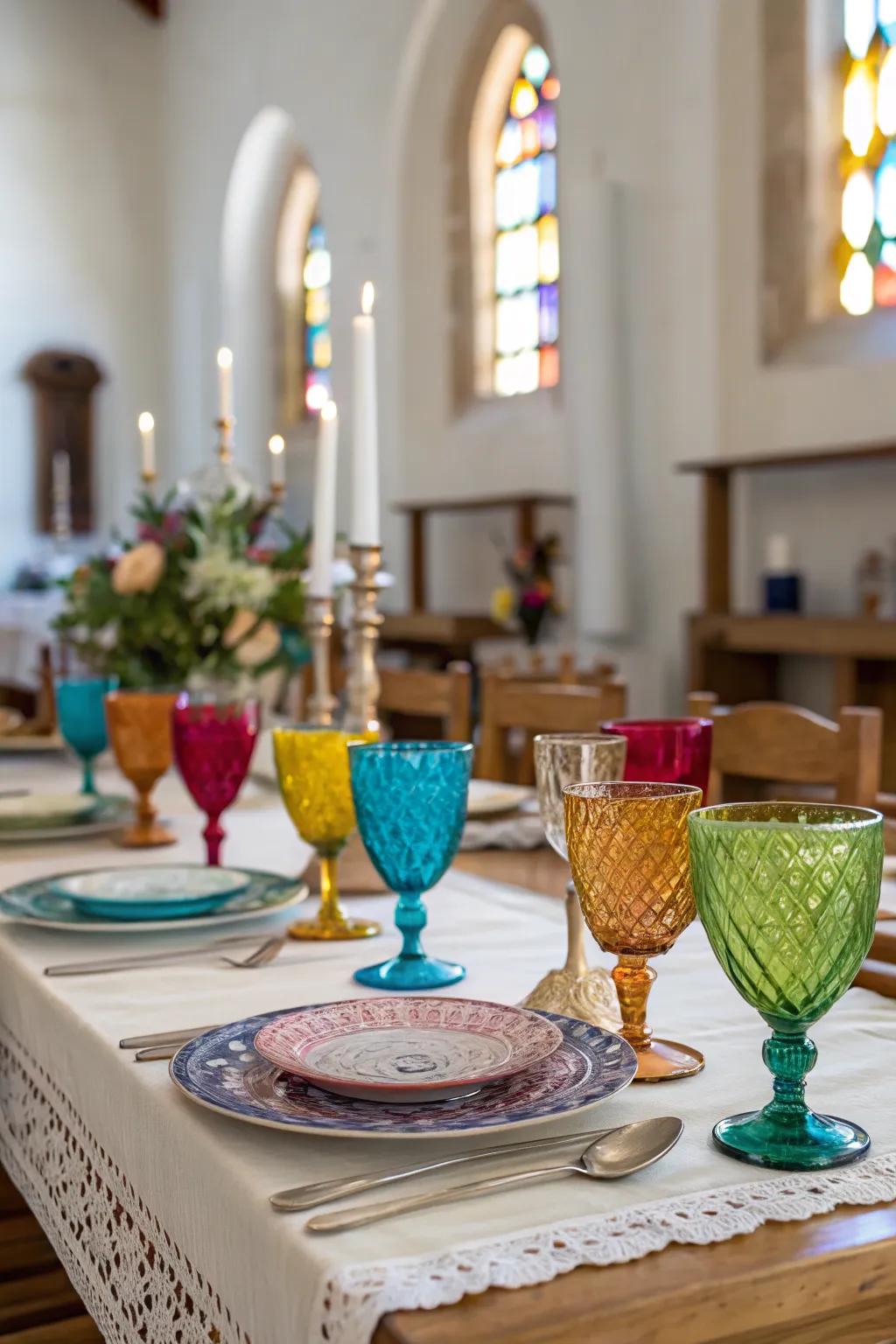 Multi-shade glassware is just the ticket for that playful, elegant spin on the table.