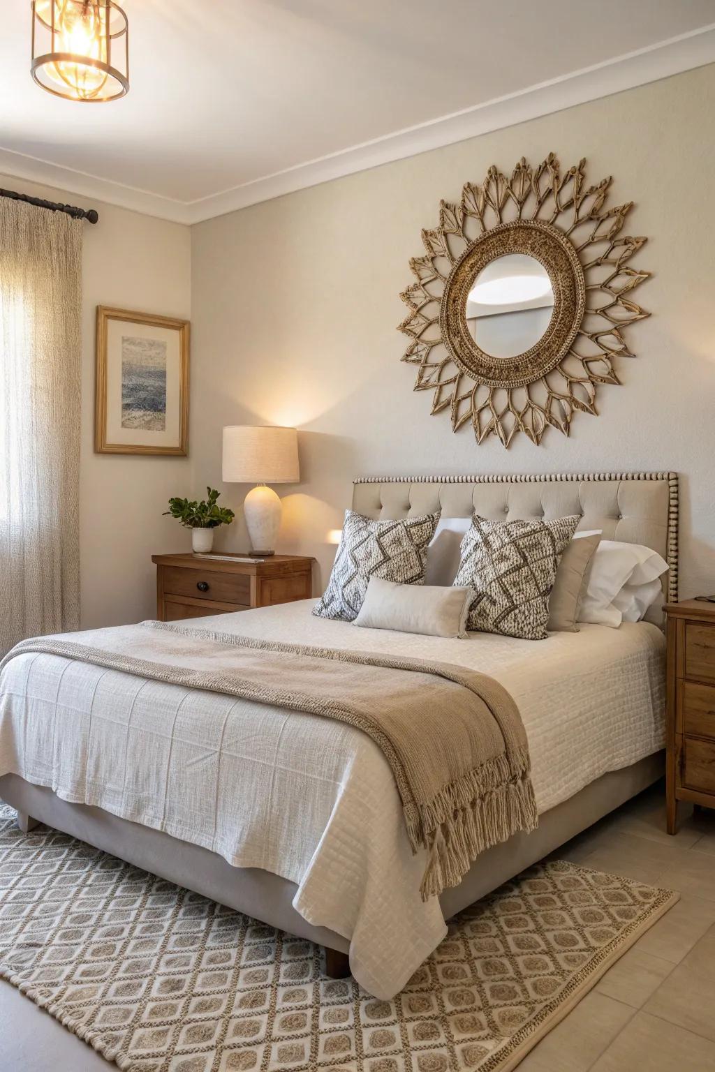 Simple decor enhances the tidy and serene vibe of the bedroom.