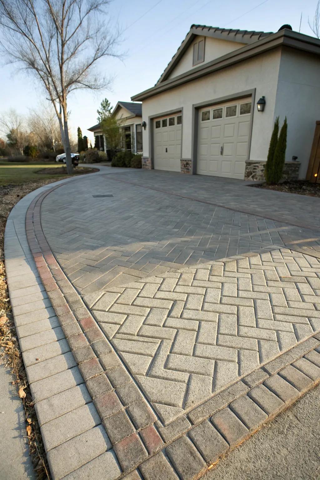 A classic brick layout that brings timeless charm to this driveway.