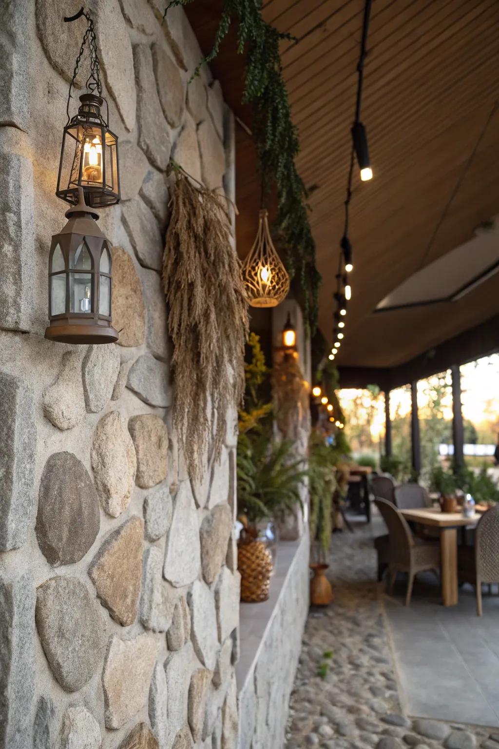 Embedded minerals give an organic beauty to concrete walls.