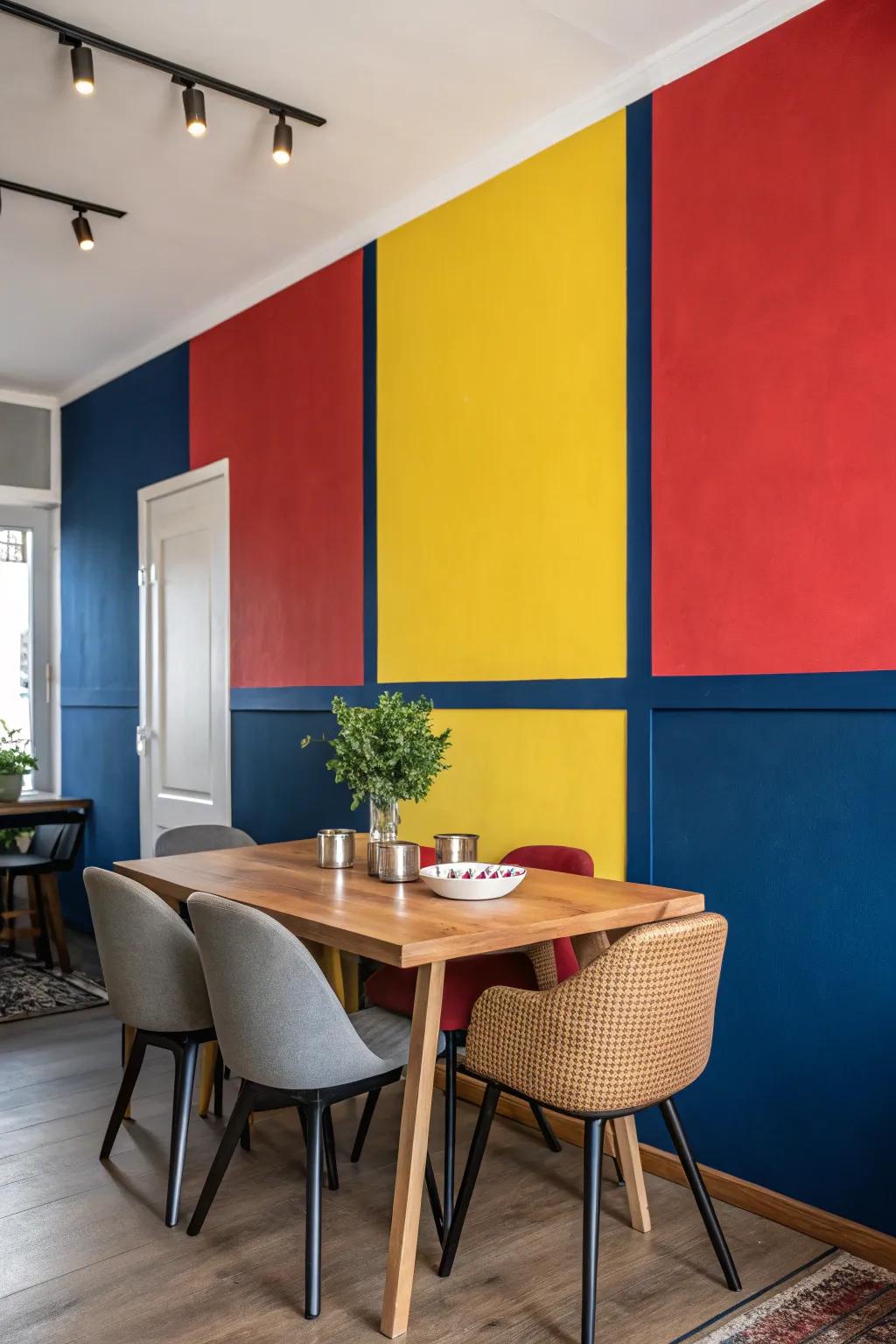 A lively chromatic segregation wall energizing the space