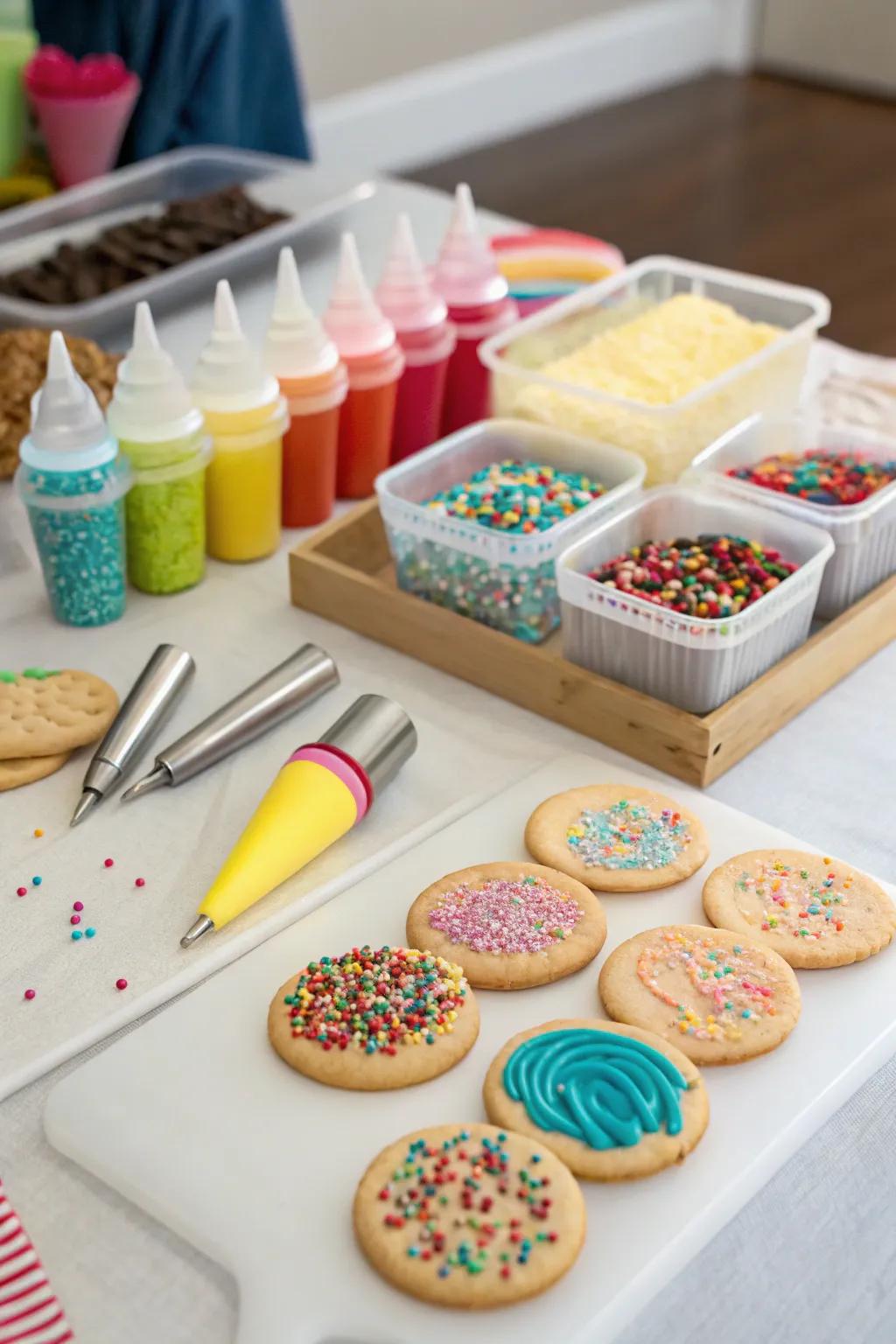 A delightful cookie decorating area suitable for all ages.