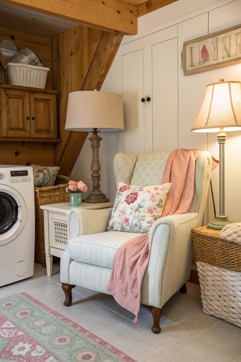 A seating alcove injects comfort and heat into your washroom.