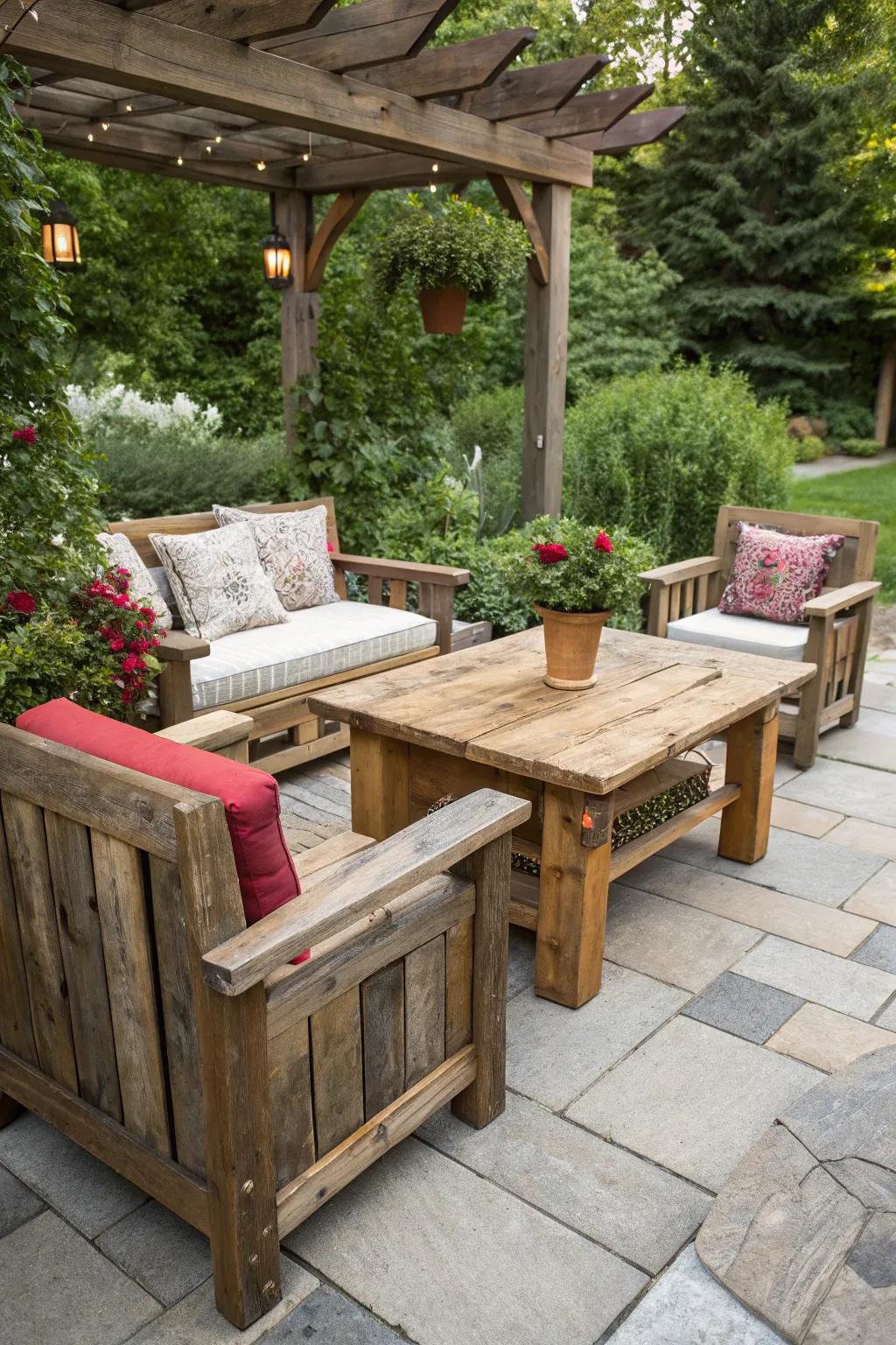 Reclaimed timber appends authenticity and warmth.