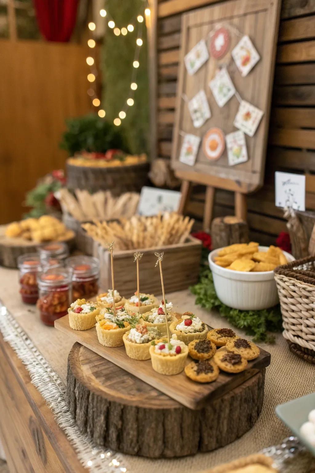 Themed treat displays provide visual appeal and delectable delights.