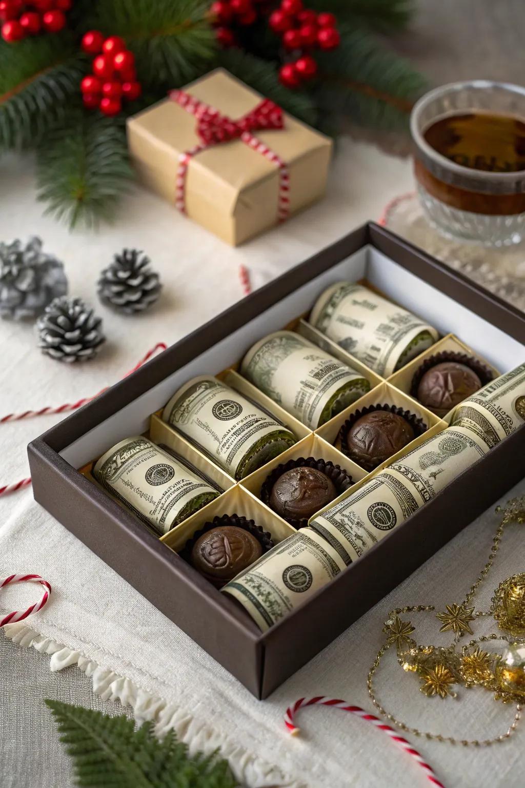 A receptacle of cocoas with a currency astonishment internally.