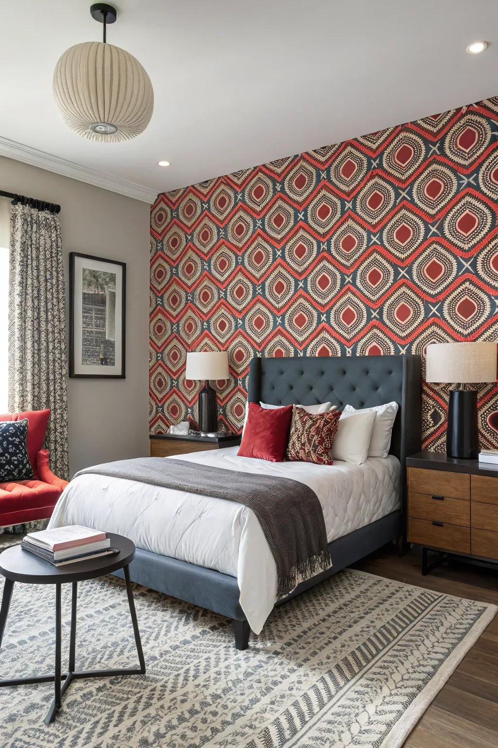Dramatic wallpaper conveys a striking statement.