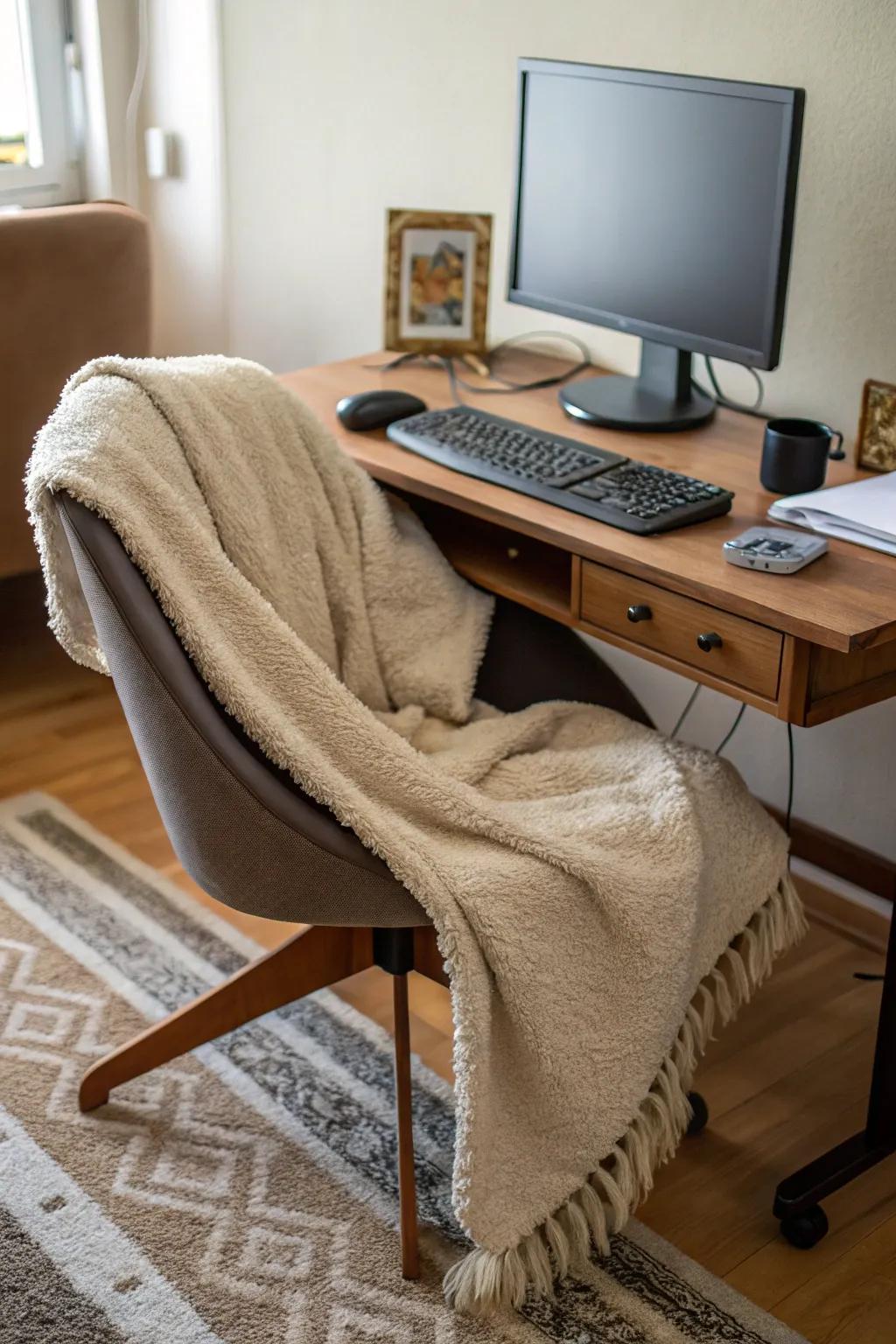 Fabrics design a snug and inviting workspace.