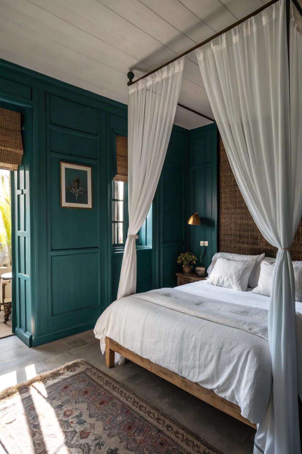 Teal and ivory fashion a crisp and perpetual vibe.