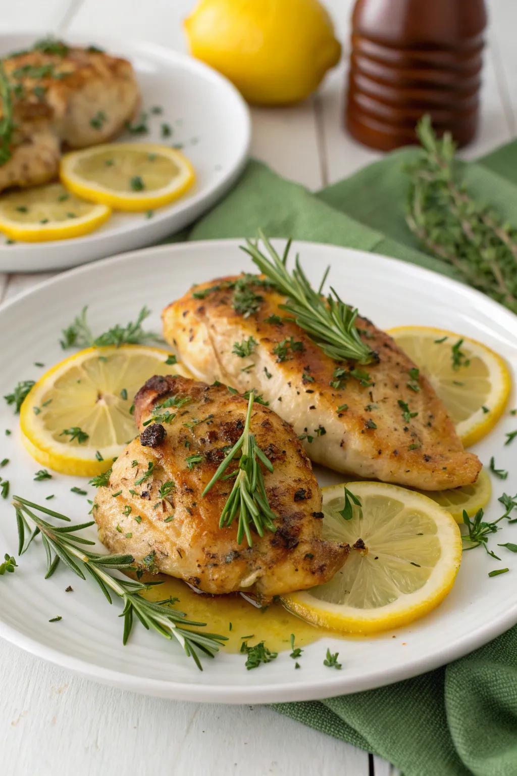 A flavorful tangy lemon and herb chicken dish.