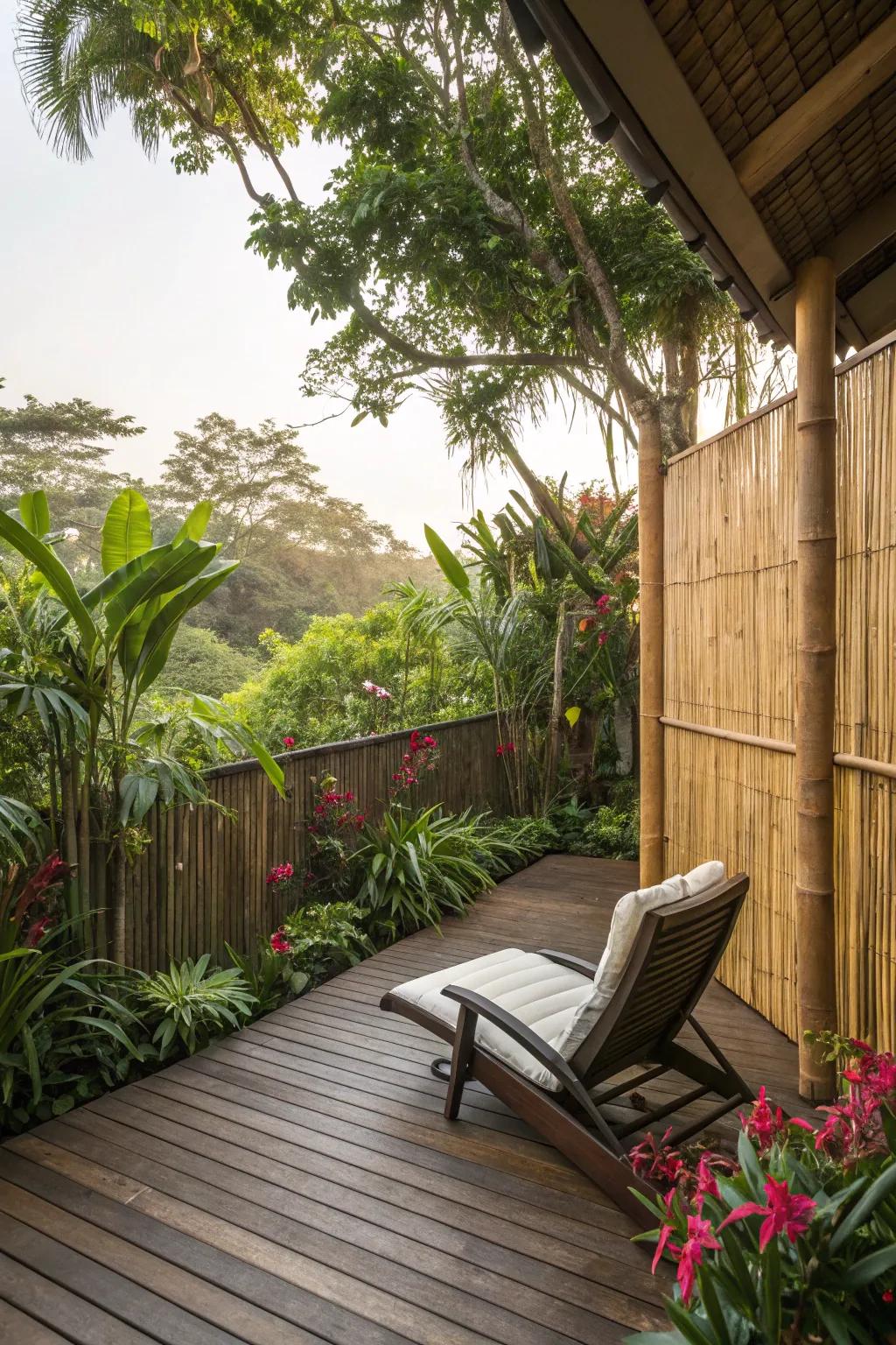 Bamboo privacy walls offer natural elegance and seclusion.