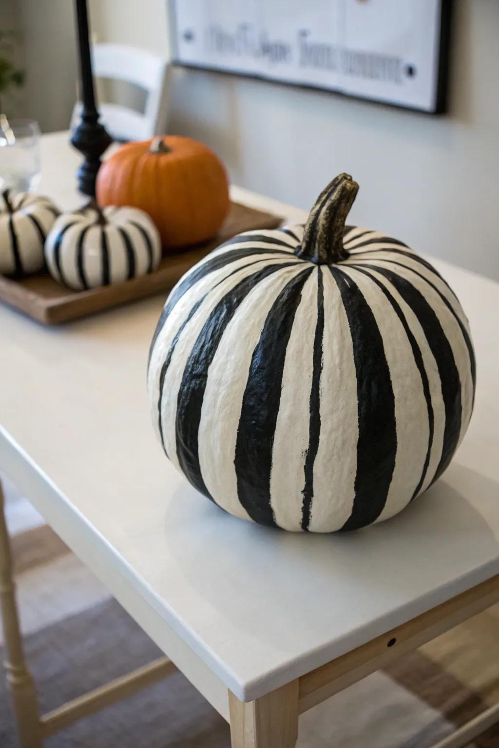 Opt for monochrome enchantment with streamlined ebony and alabaster pumpkin blueprints.