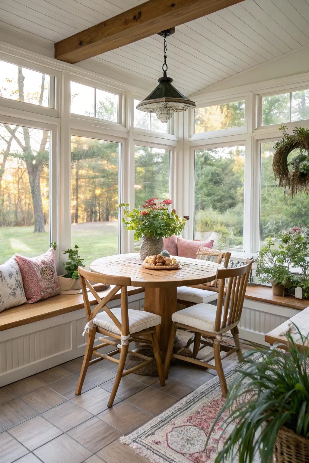 Redesigned sunroom as a dining nook merges function with creativity.