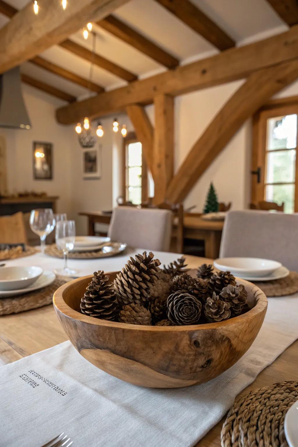 Earthy elegance: Wooden bowls add a hint of country-style appeal.