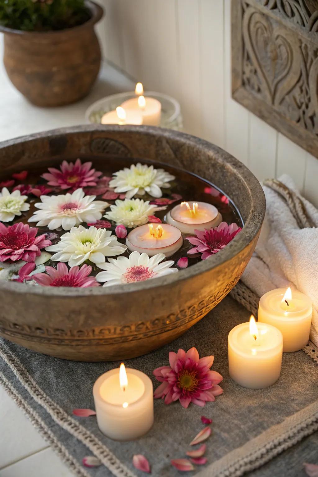 Floating blossom bowls bring serenity and beauty.