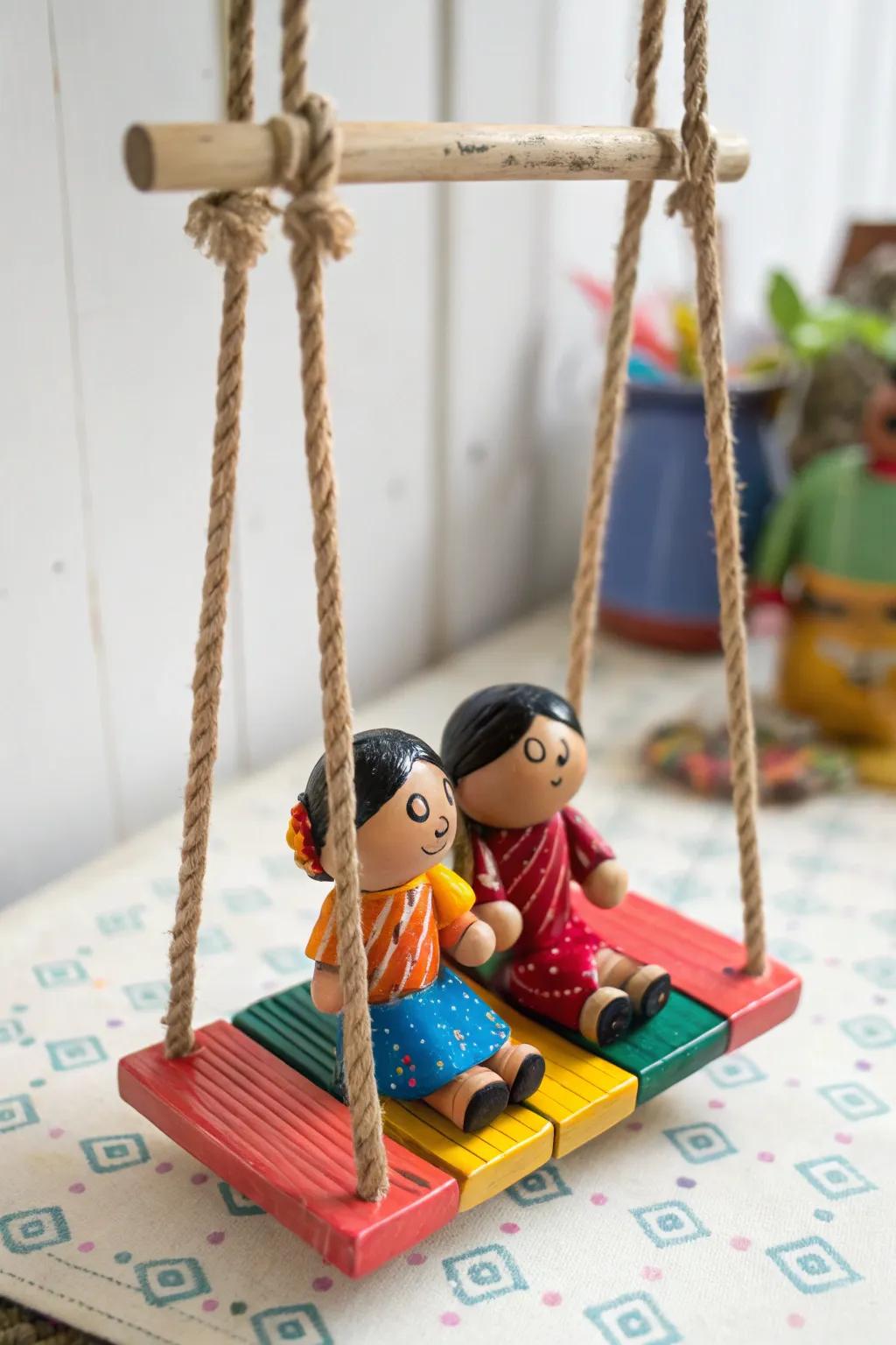 Oscillating figures infuse a spirited ambiance into the Golu presentation.