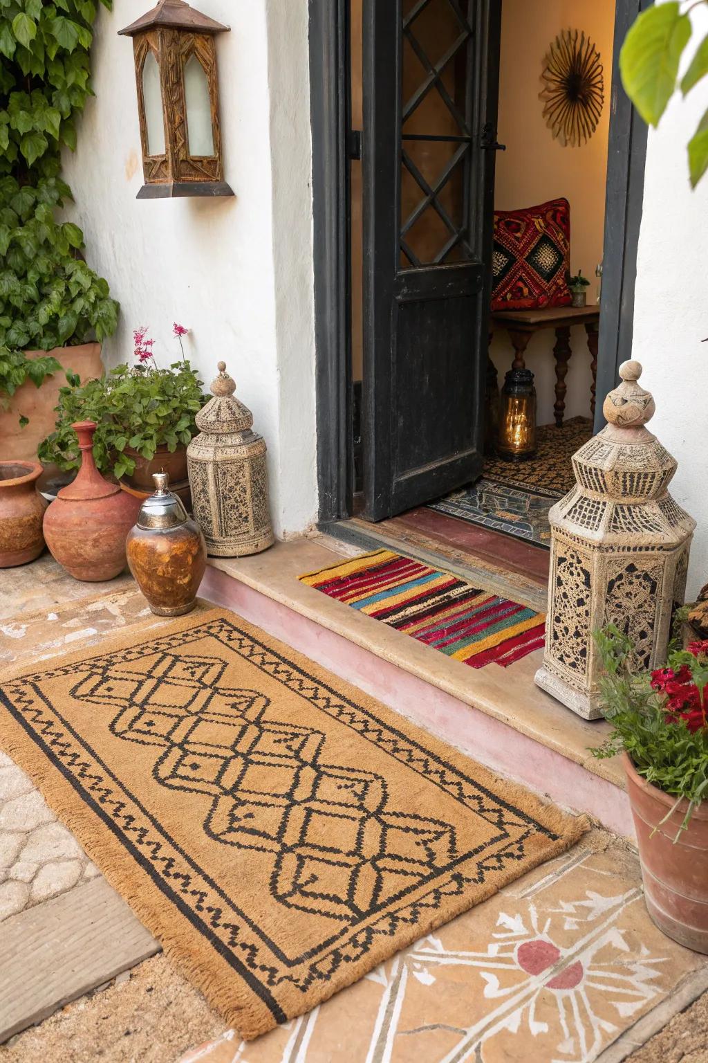 Cultural doormats introduce an exotic flair to the entrance