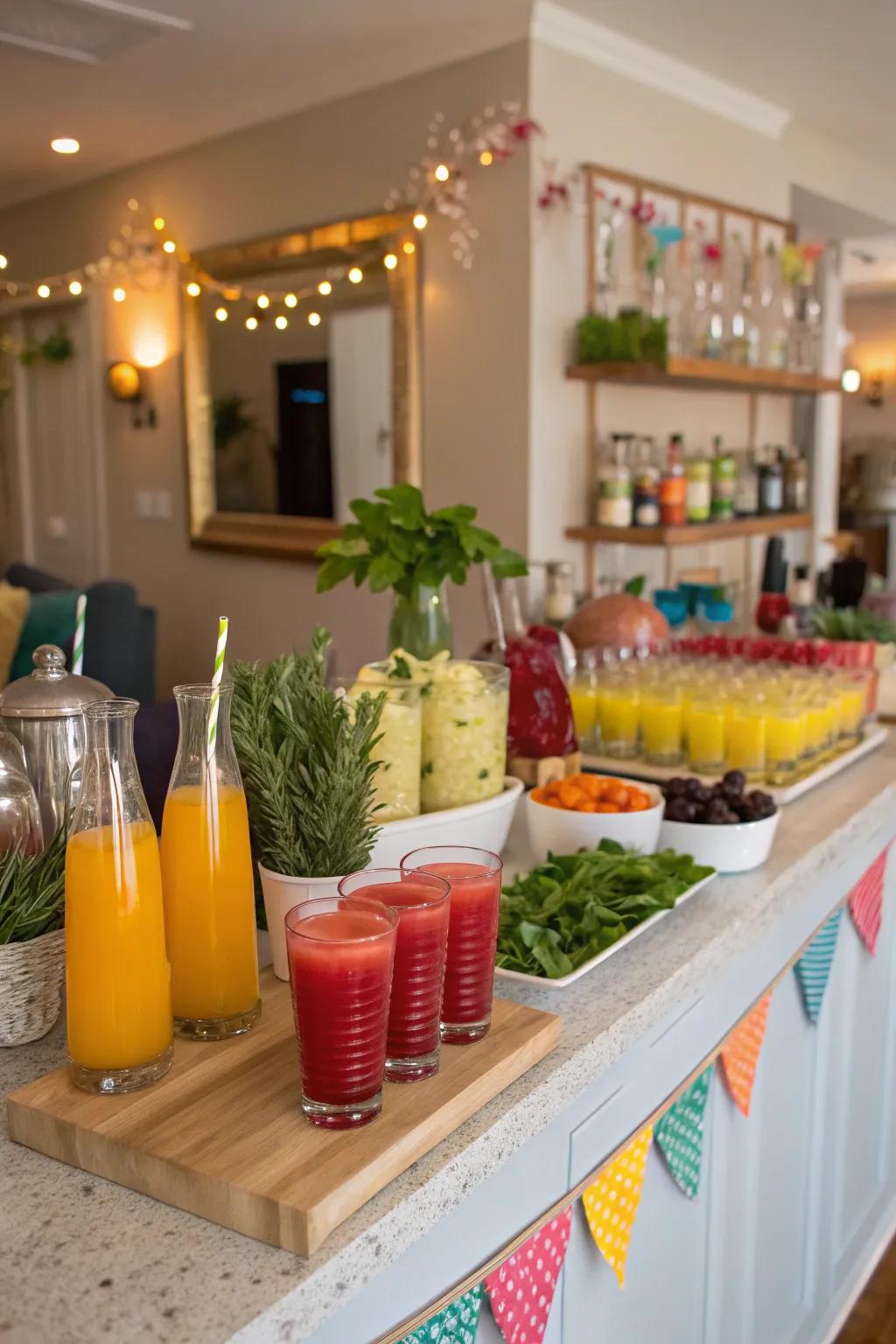 A vibrant mocktail station that makes for inclusive celebrations.