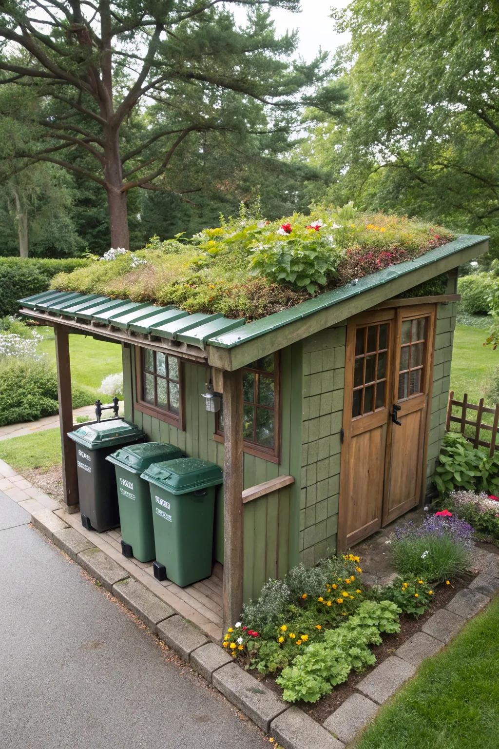 Roof gardens cleverly conceal trash receptacles while adding greenery.