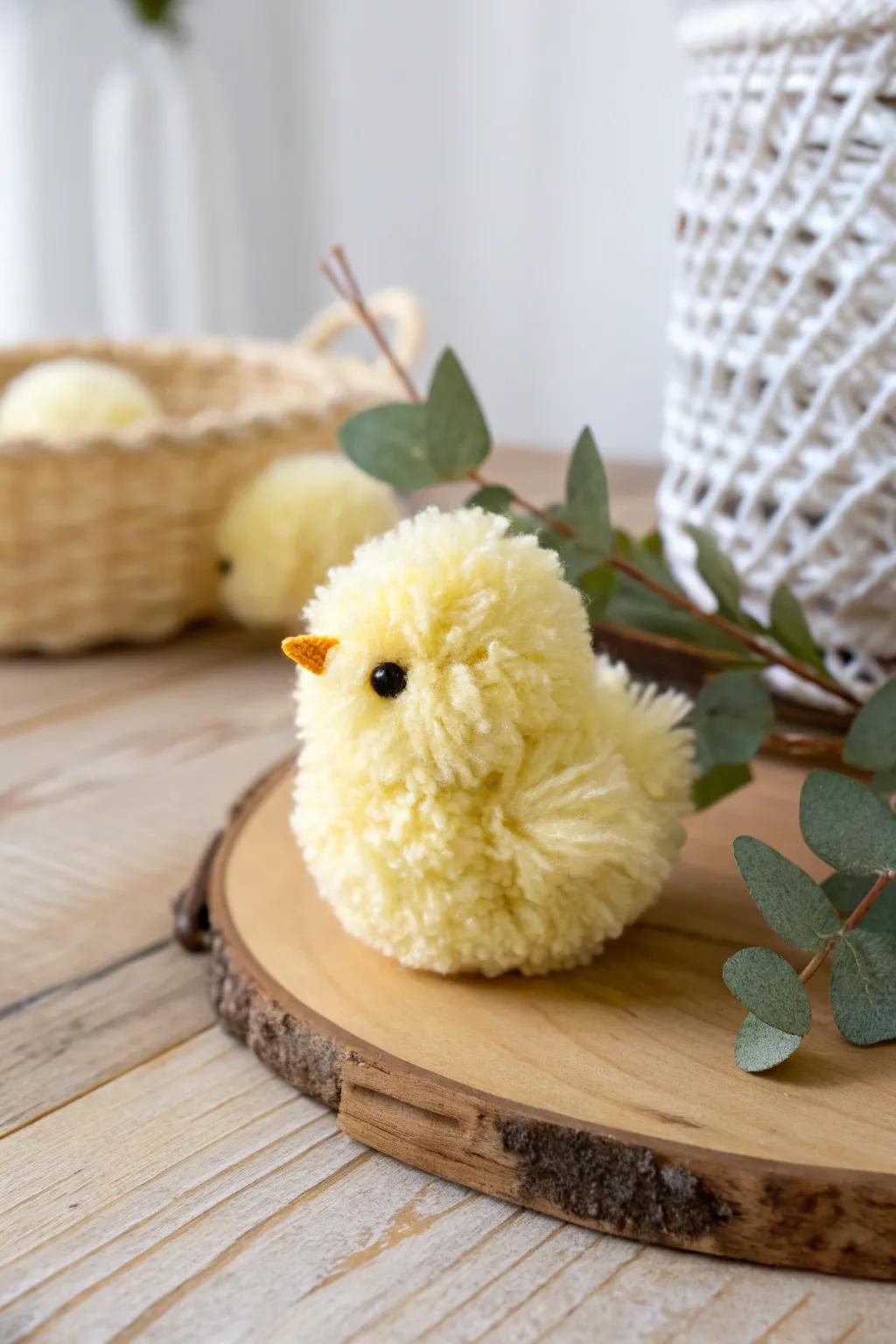 Embrace the joy of spring with this charming pom-pom chick, a delightful nod to the season's simplicity and beauty.