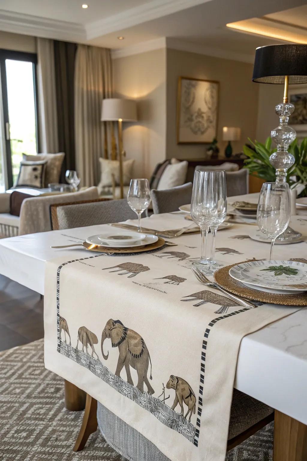 Pachyderm design table runners inject an unexpected elegance to dining areas.