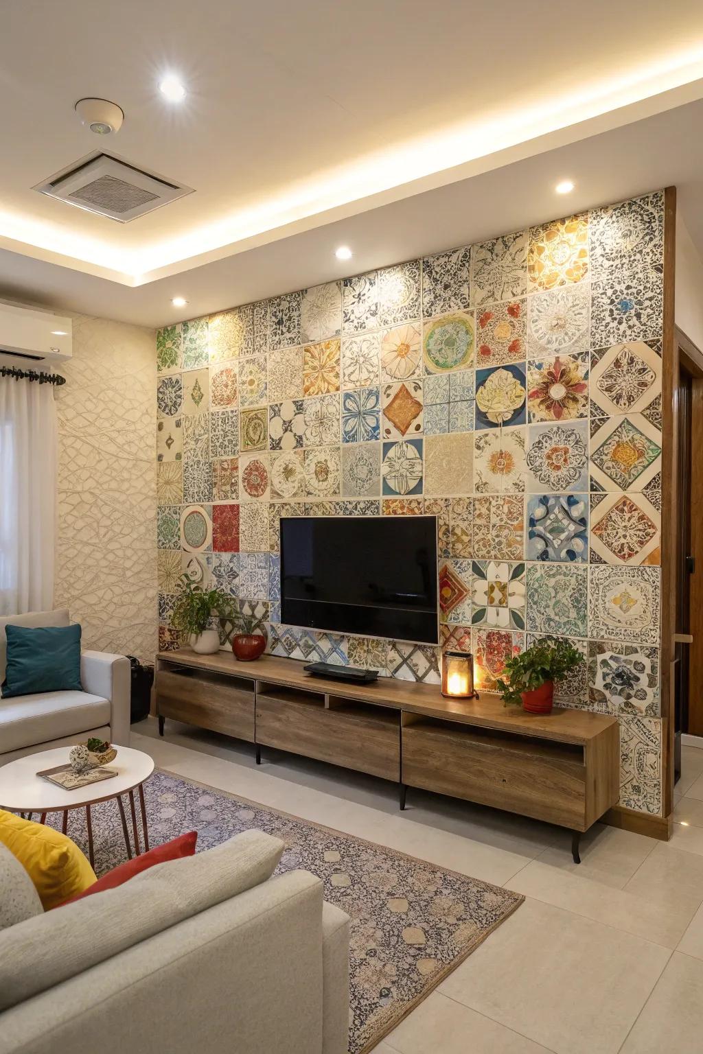 Design a focal point using tile designs.