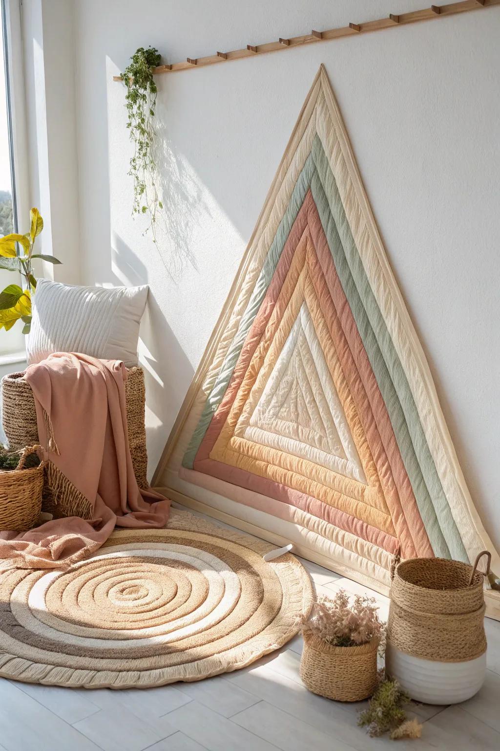 Embrace simplicity with a modern geometric fabric collage that introduces a touch of refinement and craftsmanship to your setting.