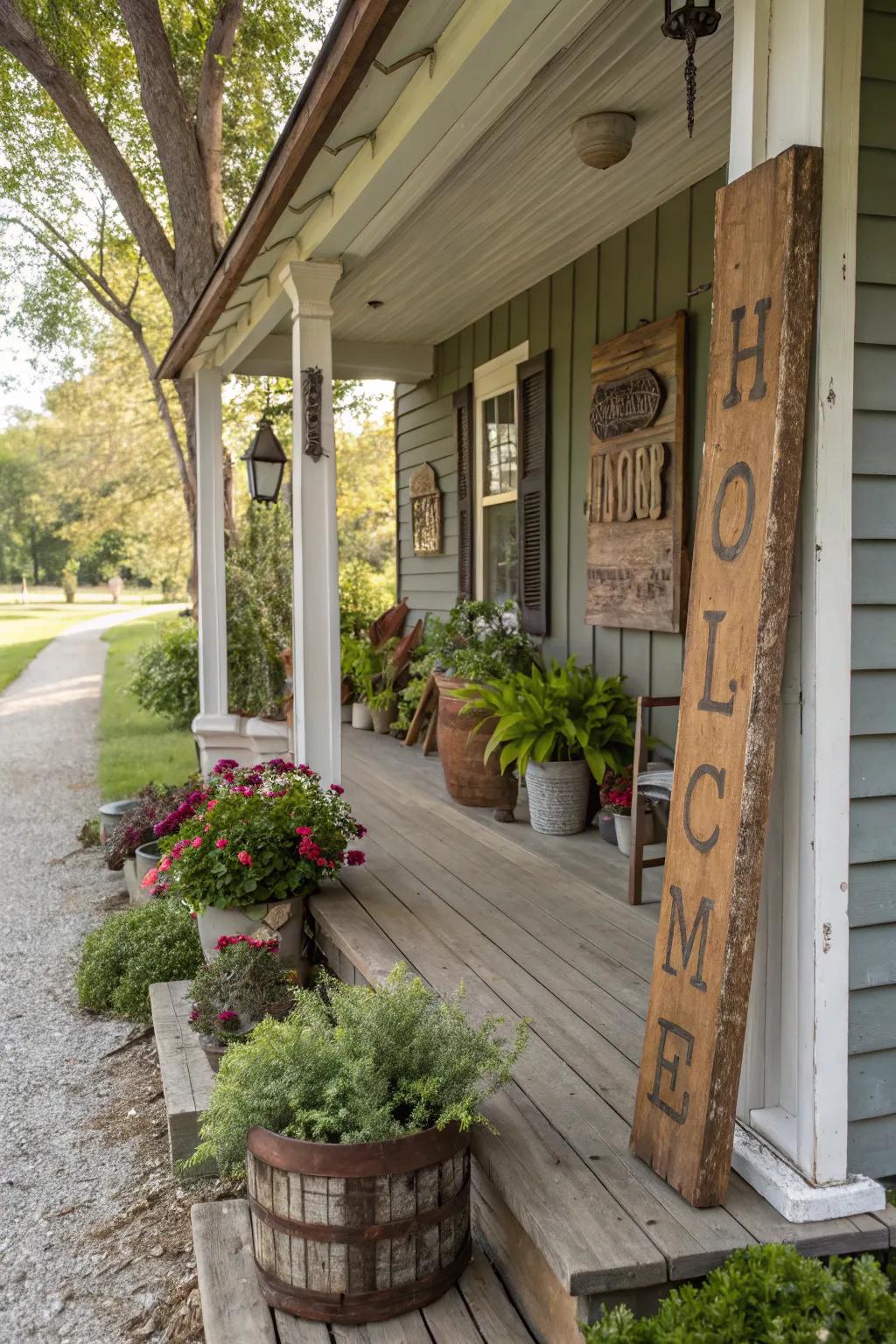 Unprocessed timber components inject warmth into a fall entrance.
