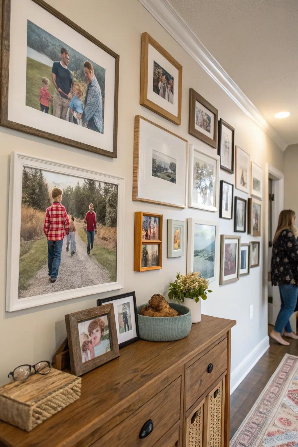 A creative mix of family photos and art prints