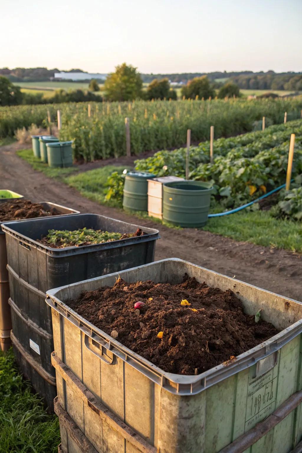 Decay boxes turning waste into precious soil enrichment.