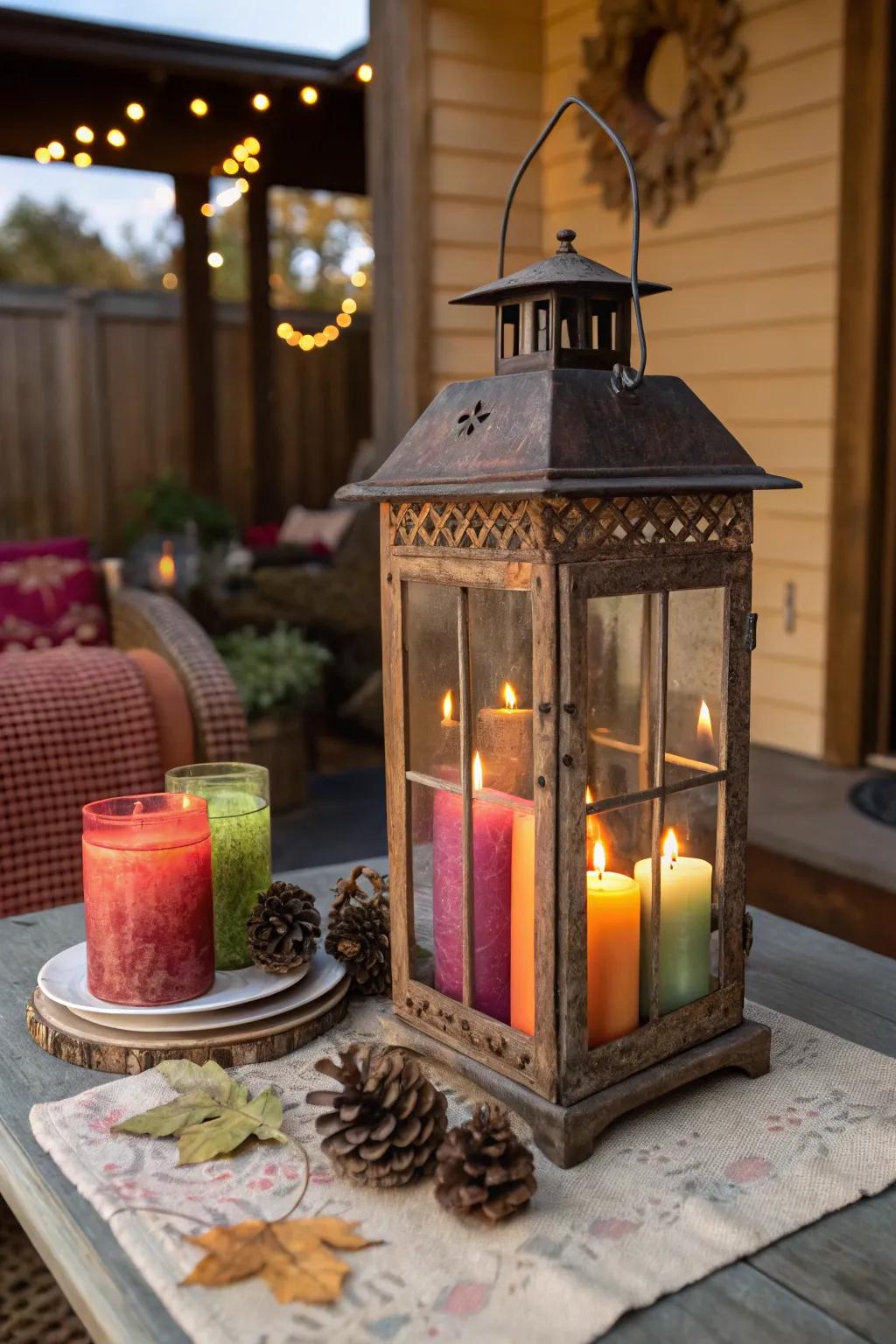 Colored sticks contribute a burst of color within lanterns.