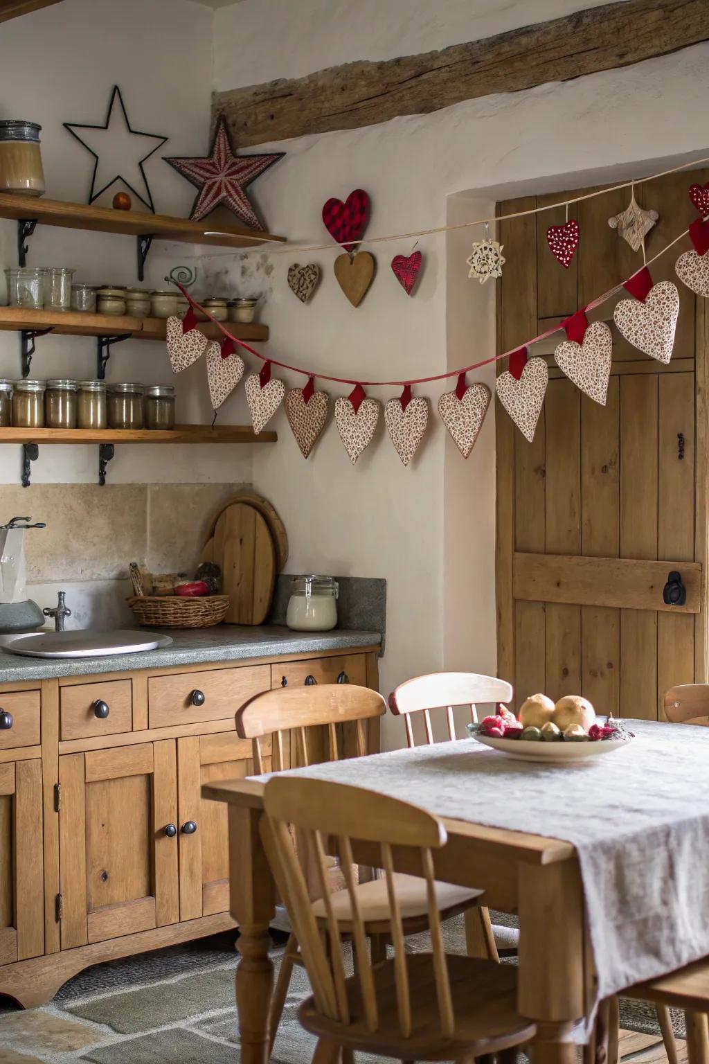 Rustic felt garlands infuse an authentic farmhouse feel into any kitchen environment.