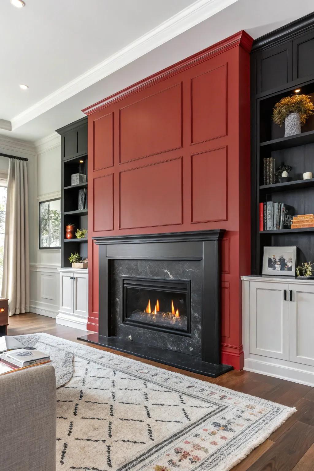 Contrasting shades transform this fireplace into a distinctive feature.