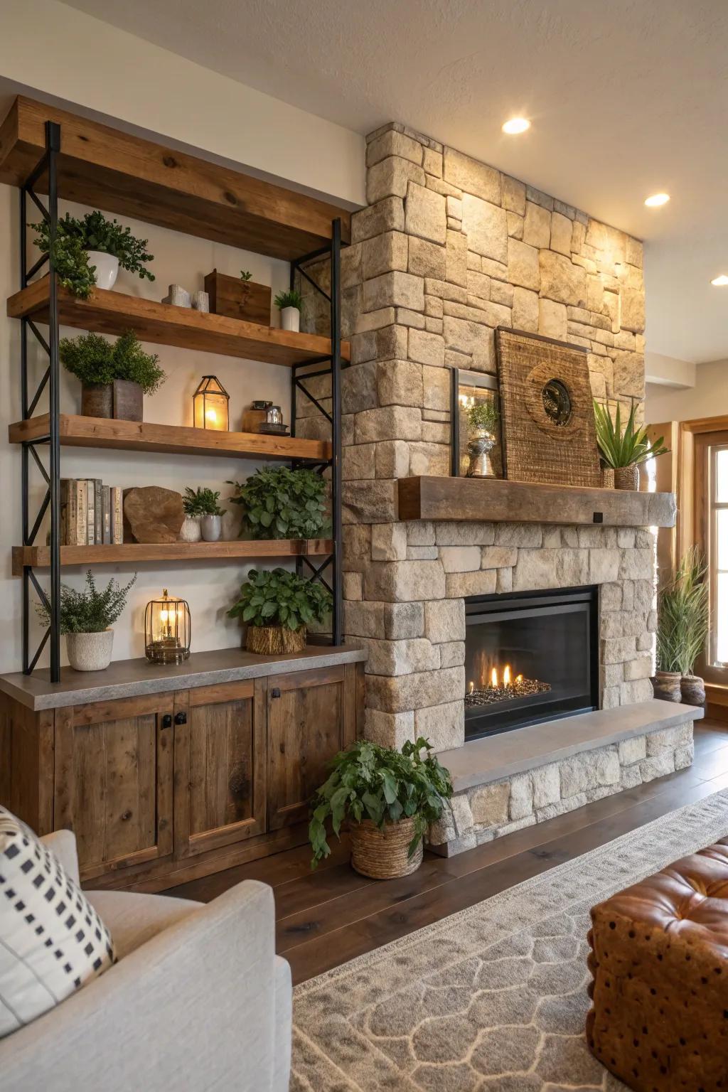Inherent components introduce texture and coziness to the space.
